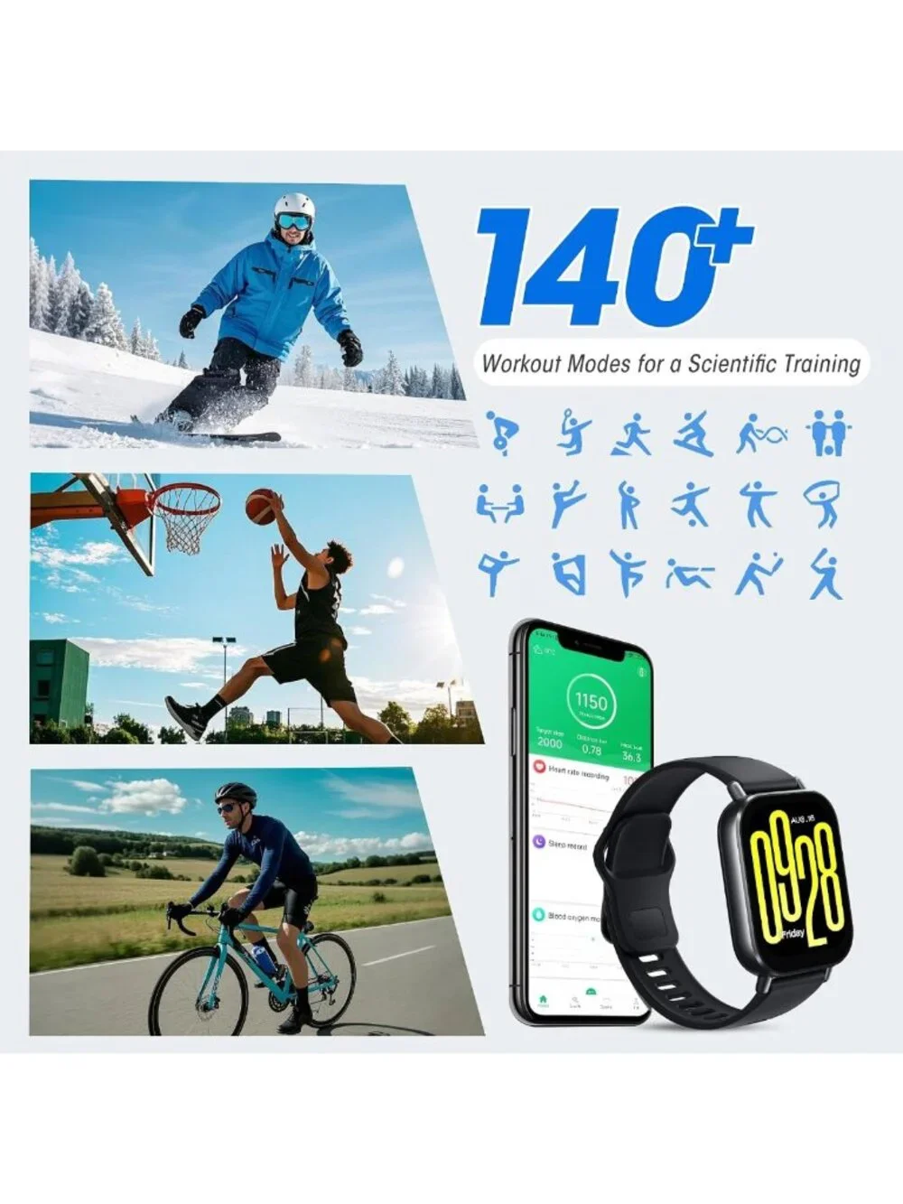 Smart Watch with 2” LCD Display, Step Counter, 140 Sports Modes, Waterproof